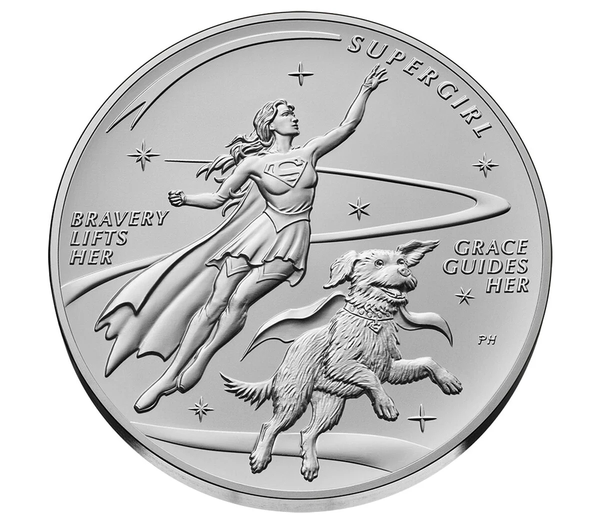 Supergirl 2.5-ounce silver medal reverse featuring Krypto