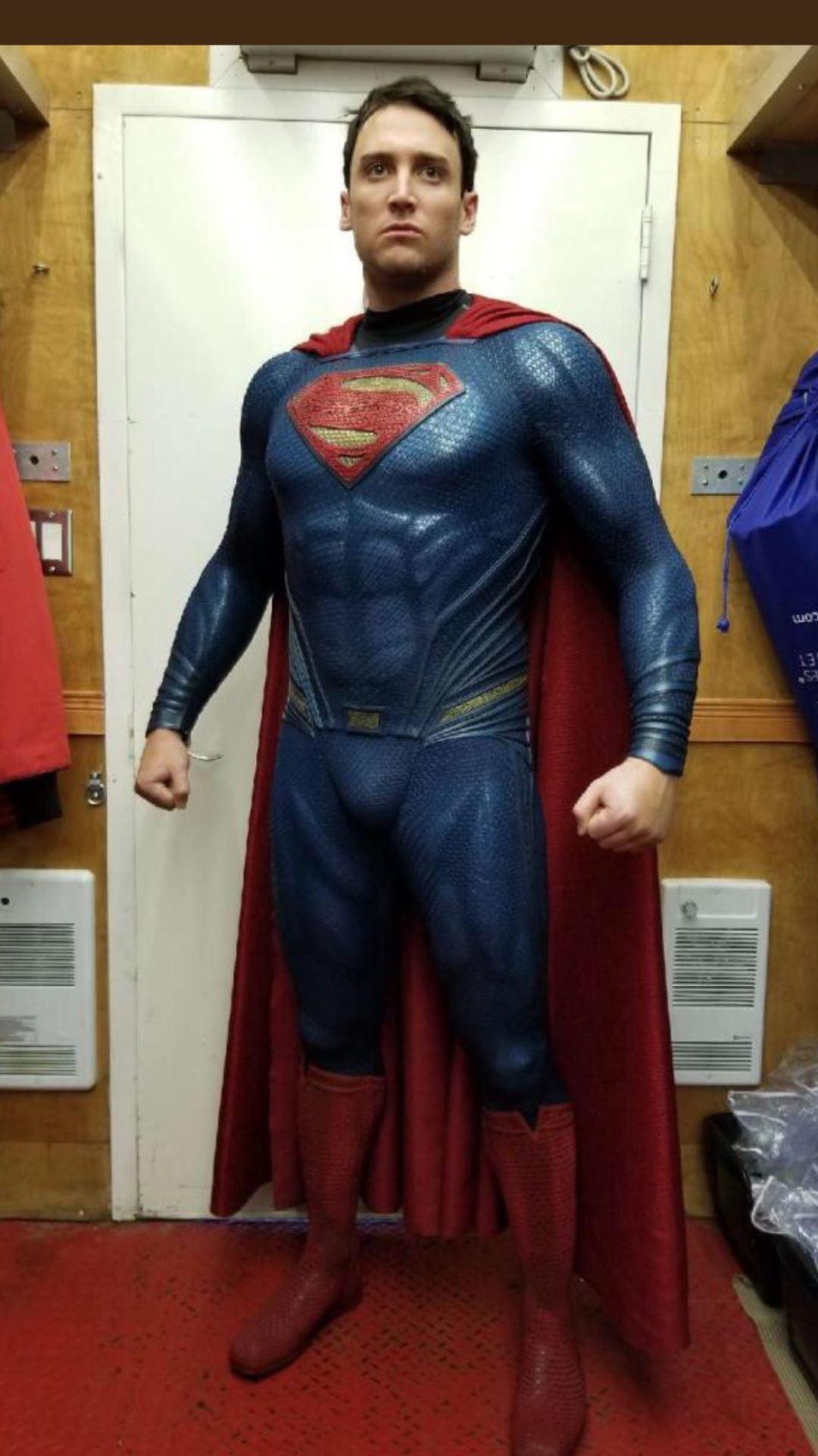 New Look at "Shazam!" Stunt Double in Superman Costume