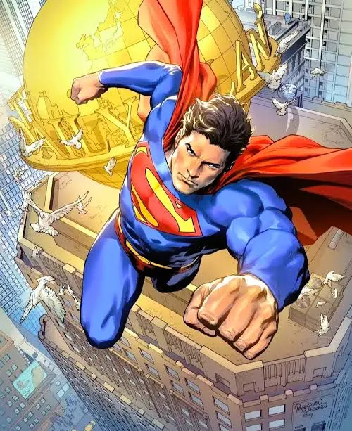 Superman flying above Metropolis